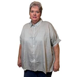 R38-XL NWT Umgee Striped Collared Button Down Oversized Top with Folded Sleeves